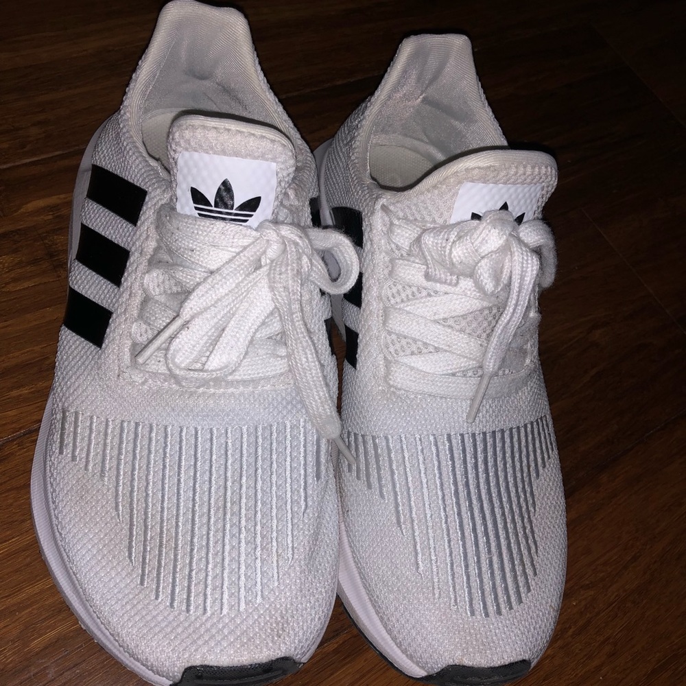 White and Black Adidas Swift Runs